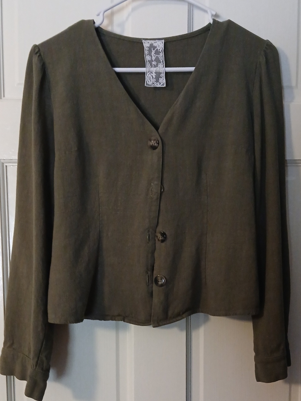 Sadie & Sage Women's Olive Green Button-Front V-Neck Top